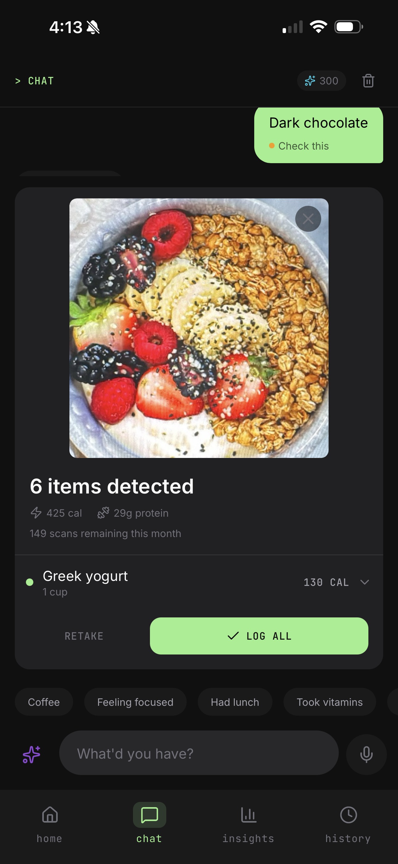 AI detects 6 items in a yogurt bowl